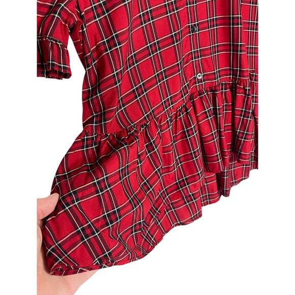 NWT MADEWELL Women’s Studio Ruffle-Hem top Red Clanton Plaid medium - Picture 5 of 6